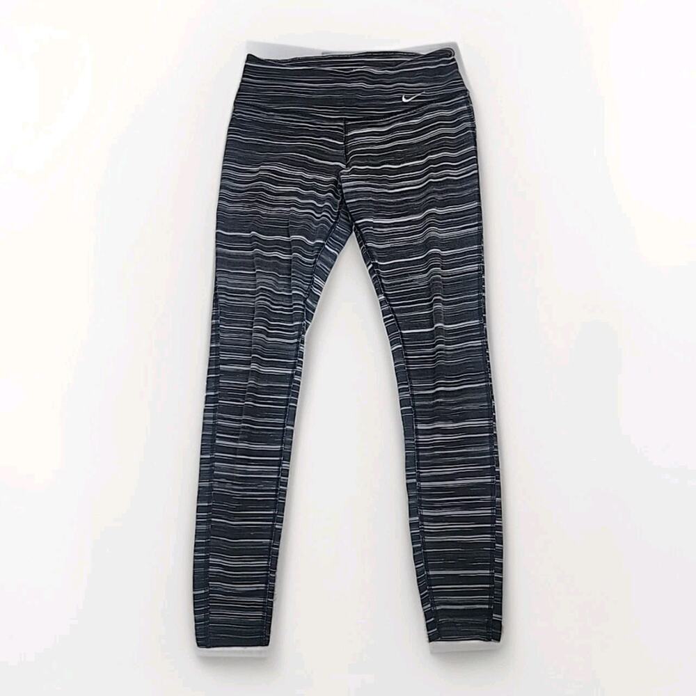 Nike Dri Fit Women's Black Gray Striped Compression Leggings Size Small